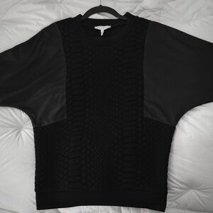 Sandro Snake-Skin Textured Black Crewneck Sweater w/faux Leather - Like New!
